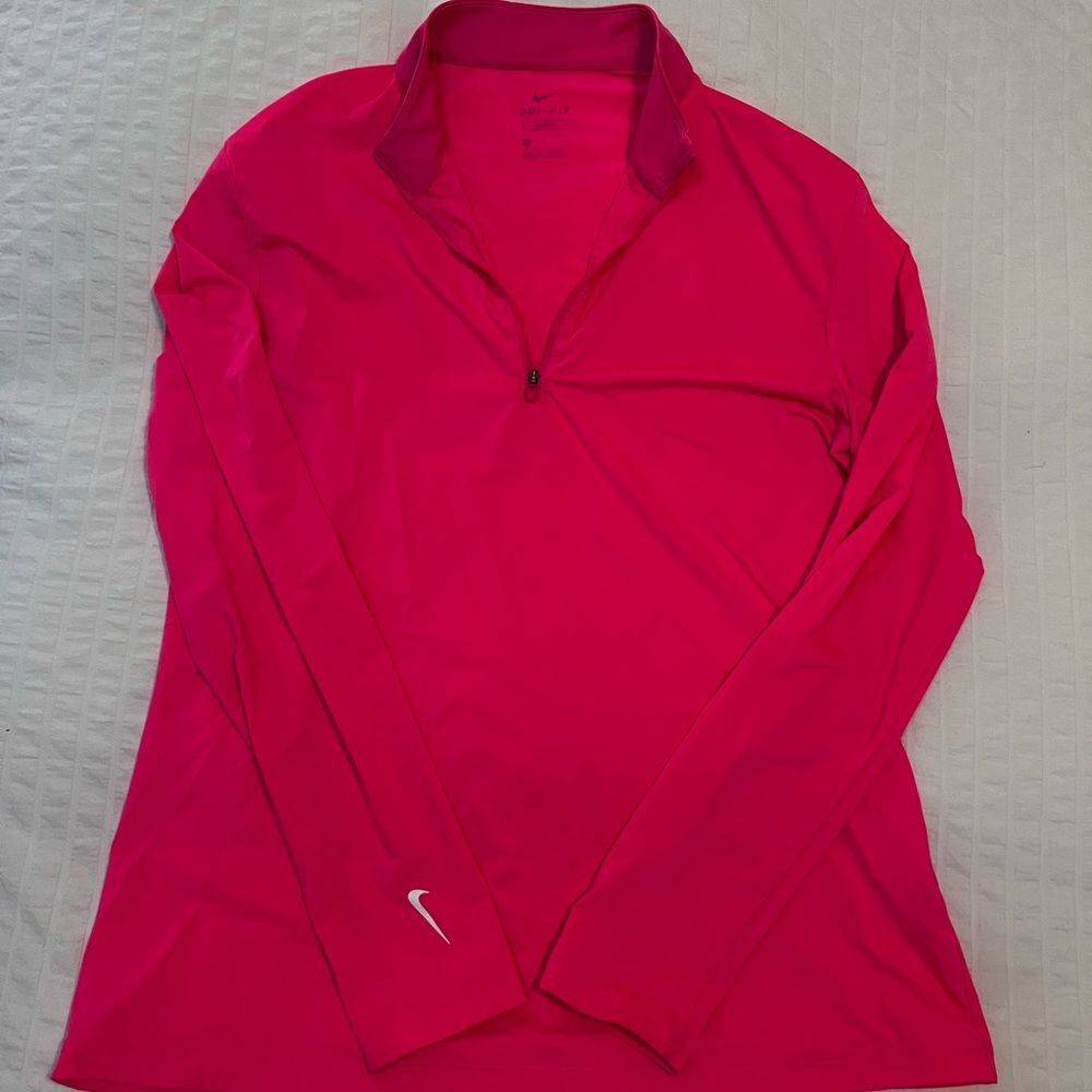 Nike Women's Fuchsia Long Sleeve Tee Half Zip Pink Dry Fit Large